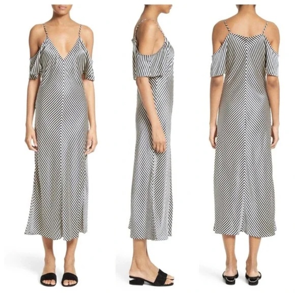 T by Alexander Wang Striped Cold Shoulder Silk Dress - Picture 6 of 9